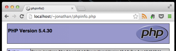 phpInfo(); screenshot